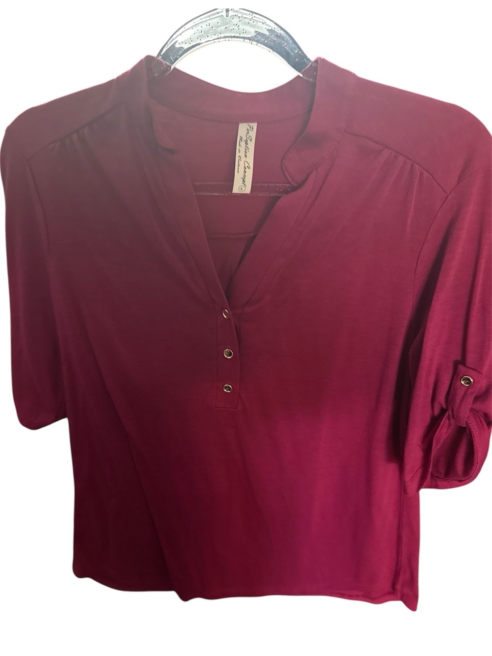 PerSeption Concept Short Sleeve Henley Top - Berry Wine - Picture 1 of 2
